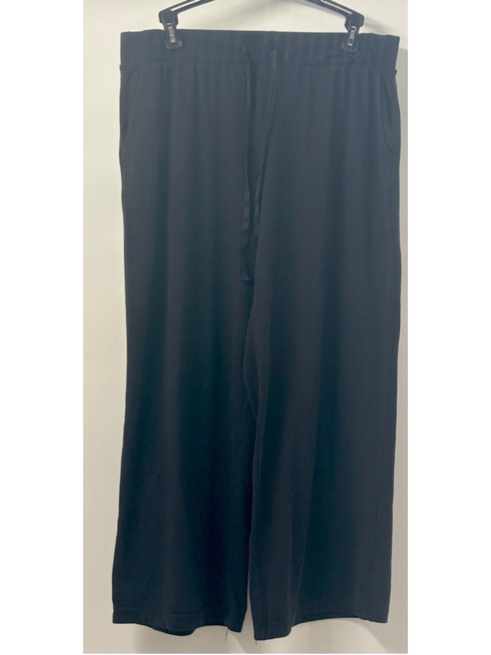 Lands End Womens M Black Wide Leg Pants Lounge Drawstring Elastic Waist Comfy